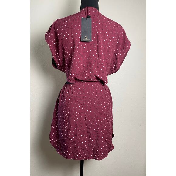 NWT Vix Paula Womens CoverUp Dress Burgundy SP Polka Dot Hermanny Cut Front Tie - Picture 3 of 16